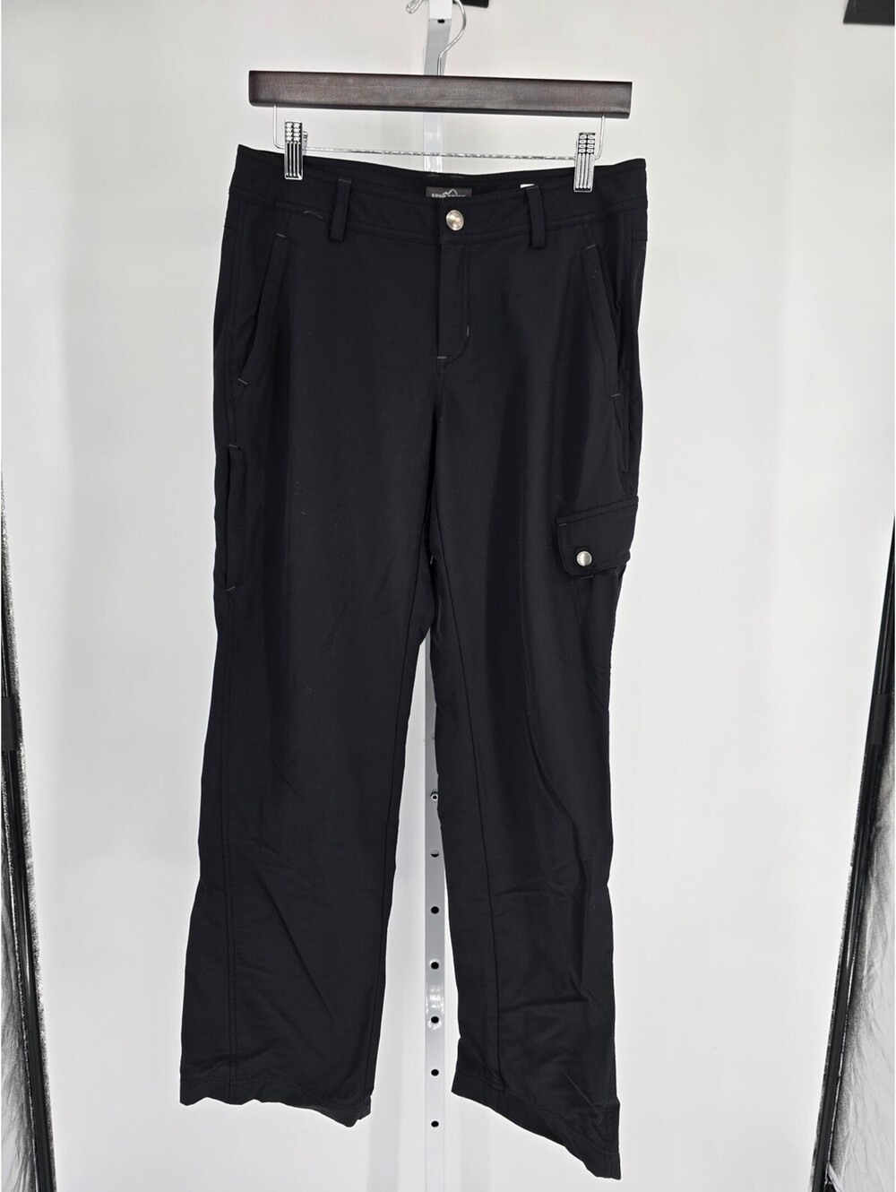 Eddie Bauer Womens Sz 8 Ebtek Straight Leg Hiking Pants Black Nylon Flap Pocket